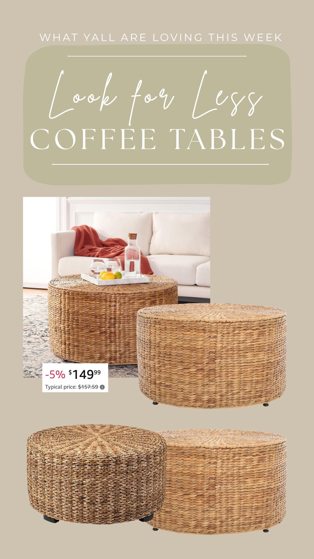 Look for less rattan coffee table! So fun and fresh for summer. Love that this is a neutral and can go with anything!




look for less, home finds, furniture, coffee table, ottoman, amazon finds 

 #LTKdayinmylife #LTKOver40 #LTKHome