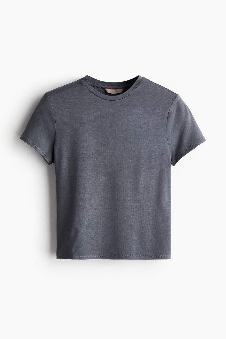 Fitted T-shirt - Dark grey - Ladies | H&M GB | H&M (UK, MY, IN, SG, PH, TW, HK)