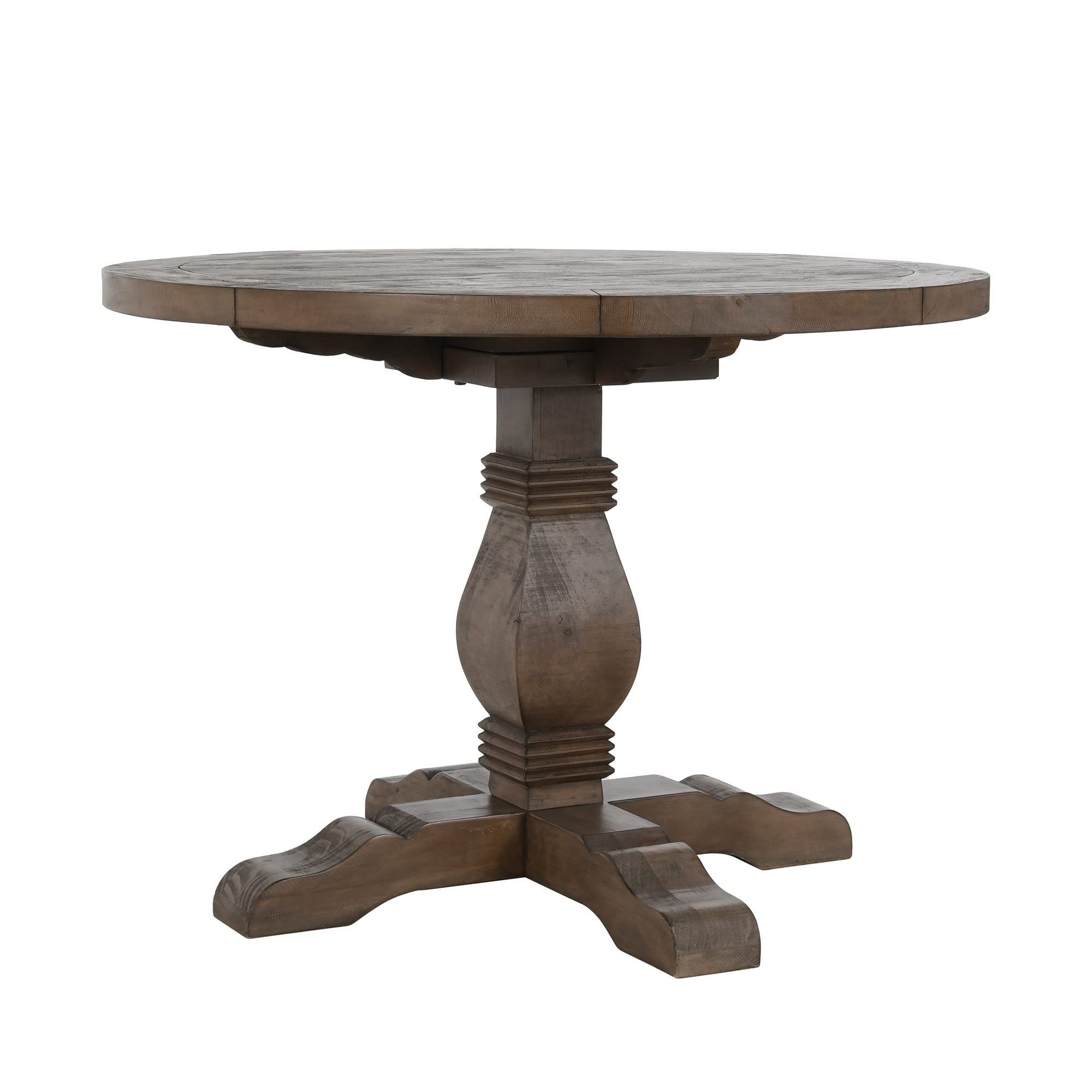 Benjara BM210352 Round Reclaimed Wood Dining Table with Trestle Base - Weathered Brown - 30.25 x 55.25 x 55 in. | Amazon (US)