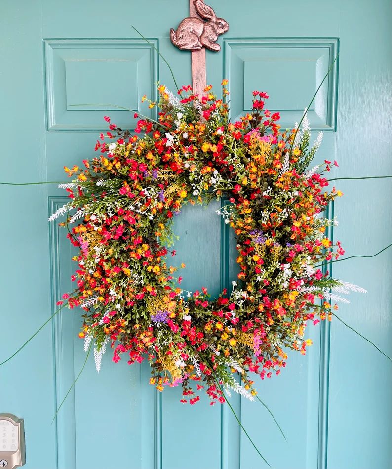 Wildflower Spring Summer Wreath for Front Door, Colorful Spring Summer Year Round Wreath, Mothers... | Etsy (US)