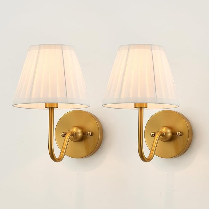 Set of Two Modern Wall Sconces Brass Frabic Wall Lights Contemporary Classic Wall Lamp for Bedsid... | Amazon (US)