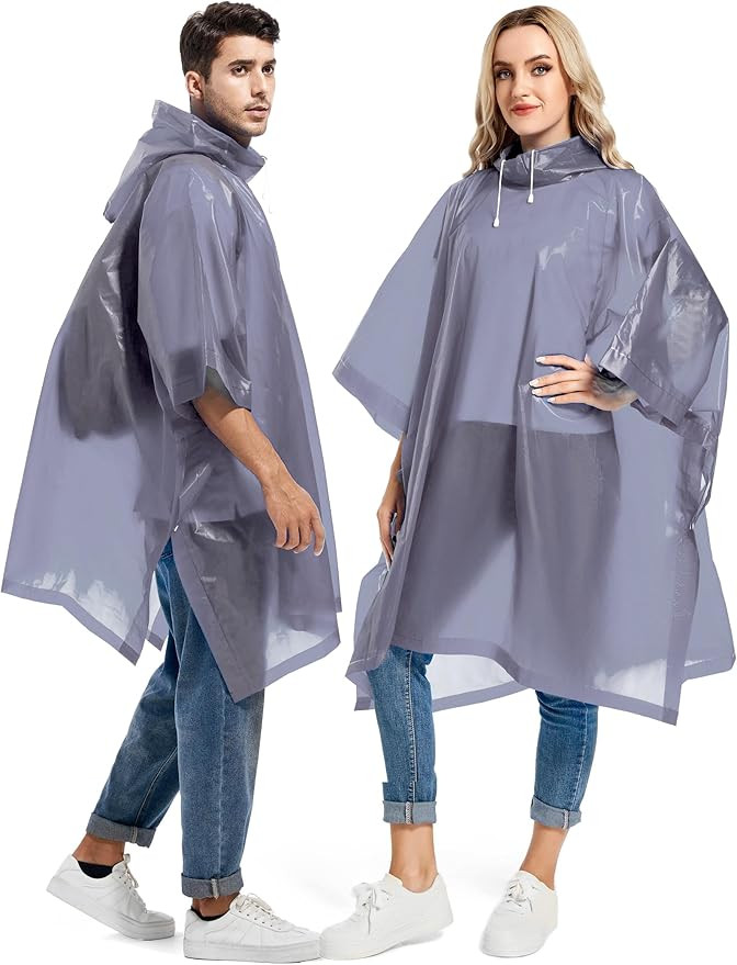 2 Pack Rain Ponchos for Adults Reusable - Raincoats Survival Emergency Heavy Duty Rain Coat with ... | Amazon (US)