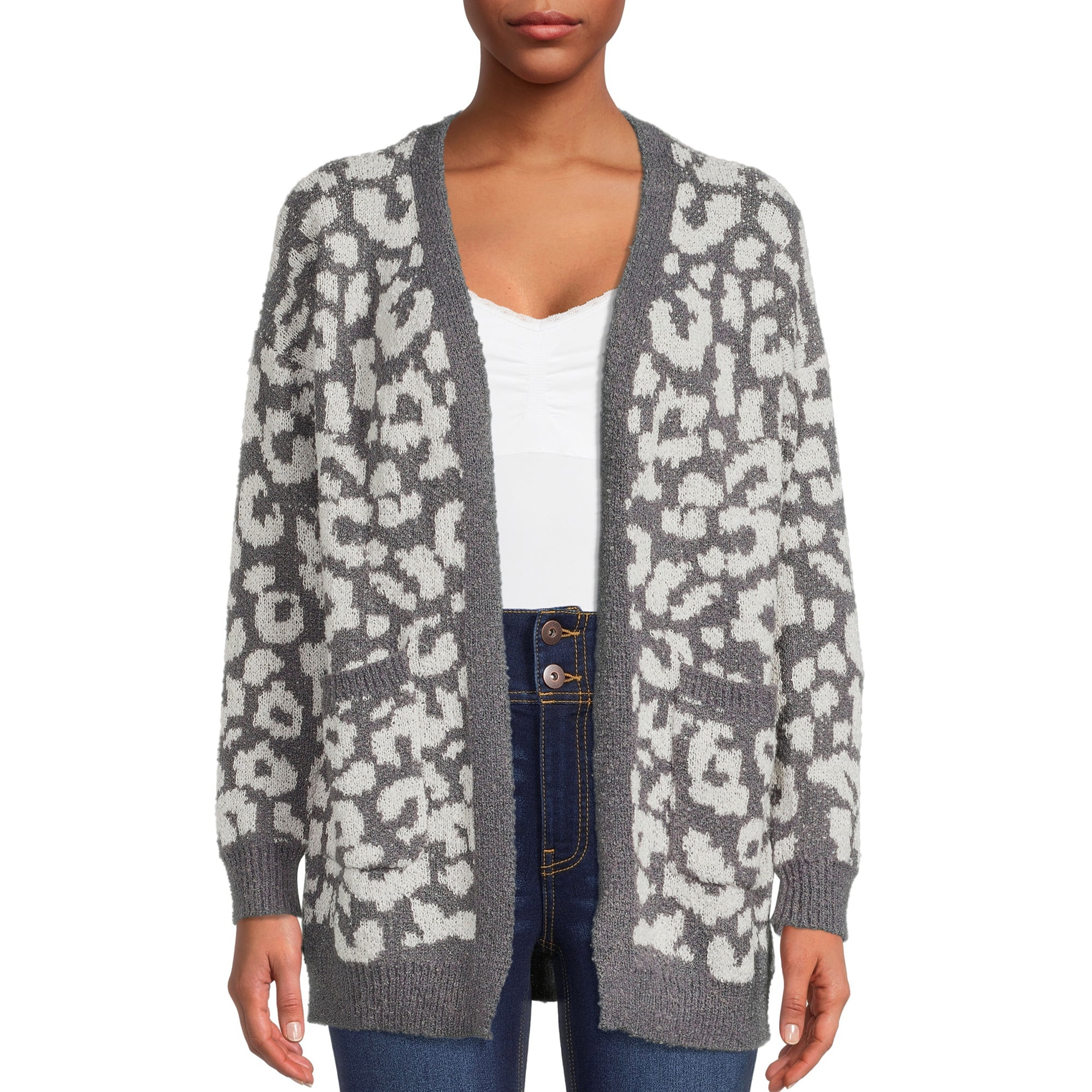 Dreamers by Debut Women's Open Front Print Cardigan Sweater, Midweight | Walmart (US)