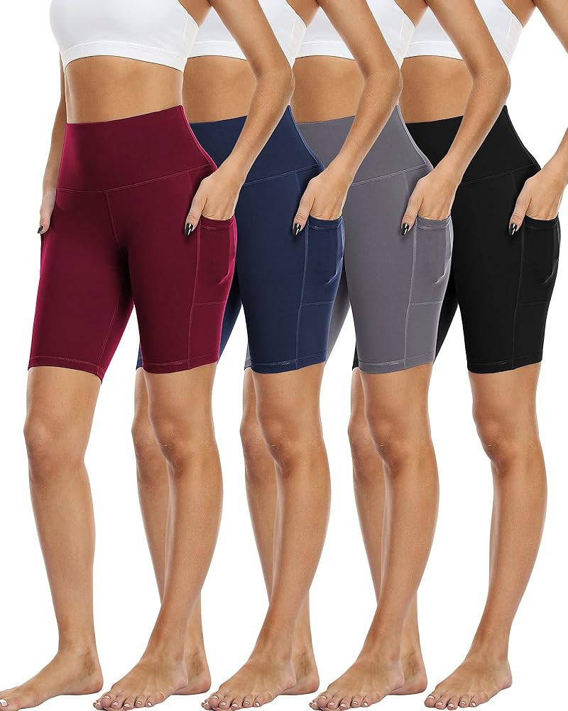 4 Pack Biker Shorts with Pockets for Women High Waist,Womens Athletic Workout Shorts for Summer | Amazon (US)