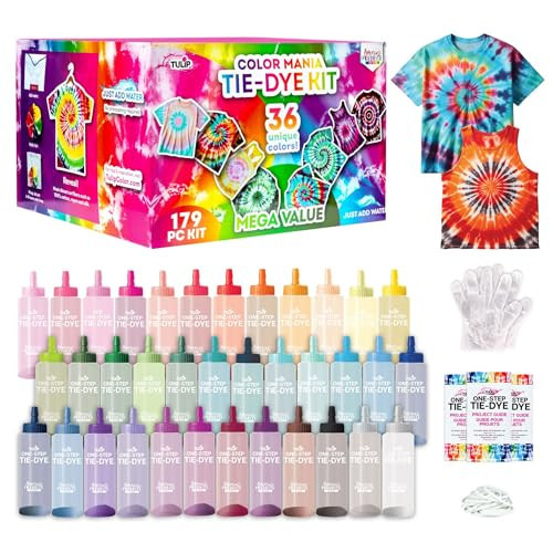 Tulip One-Step Tie-Dye Color Mania 36 Vibrant Colors, All-in-One Tie Dye Kit for Large Groups, Permanent Fabric Dye Pre-Filled Bottles, Gloves, Instructions | Amazon (US)