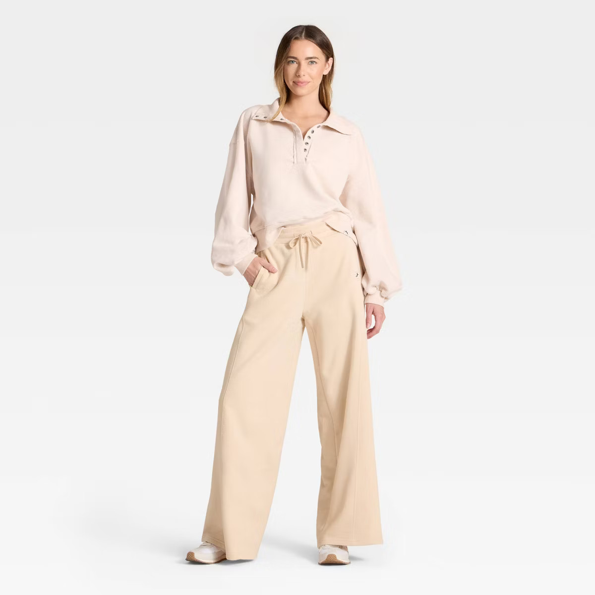 Women's French Terry Wide Leg Sweatpants - JoyLab™ Tan | Target