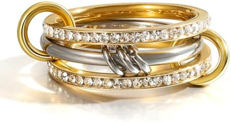 Gold Stackable Rings for Women Non Tarnish 18k Gold Plated Cubic Zirconia Rings Statement Multi R... | Amazon (US)