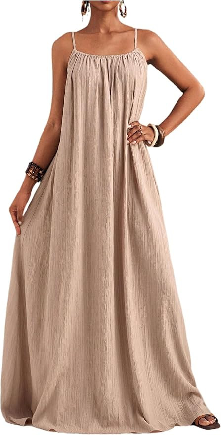 BEAUDRM Women's Boho Maxi Dress Summer Wedding Guest Dress Backless Flowy Beach Vacation Sundress | Amazon (US)