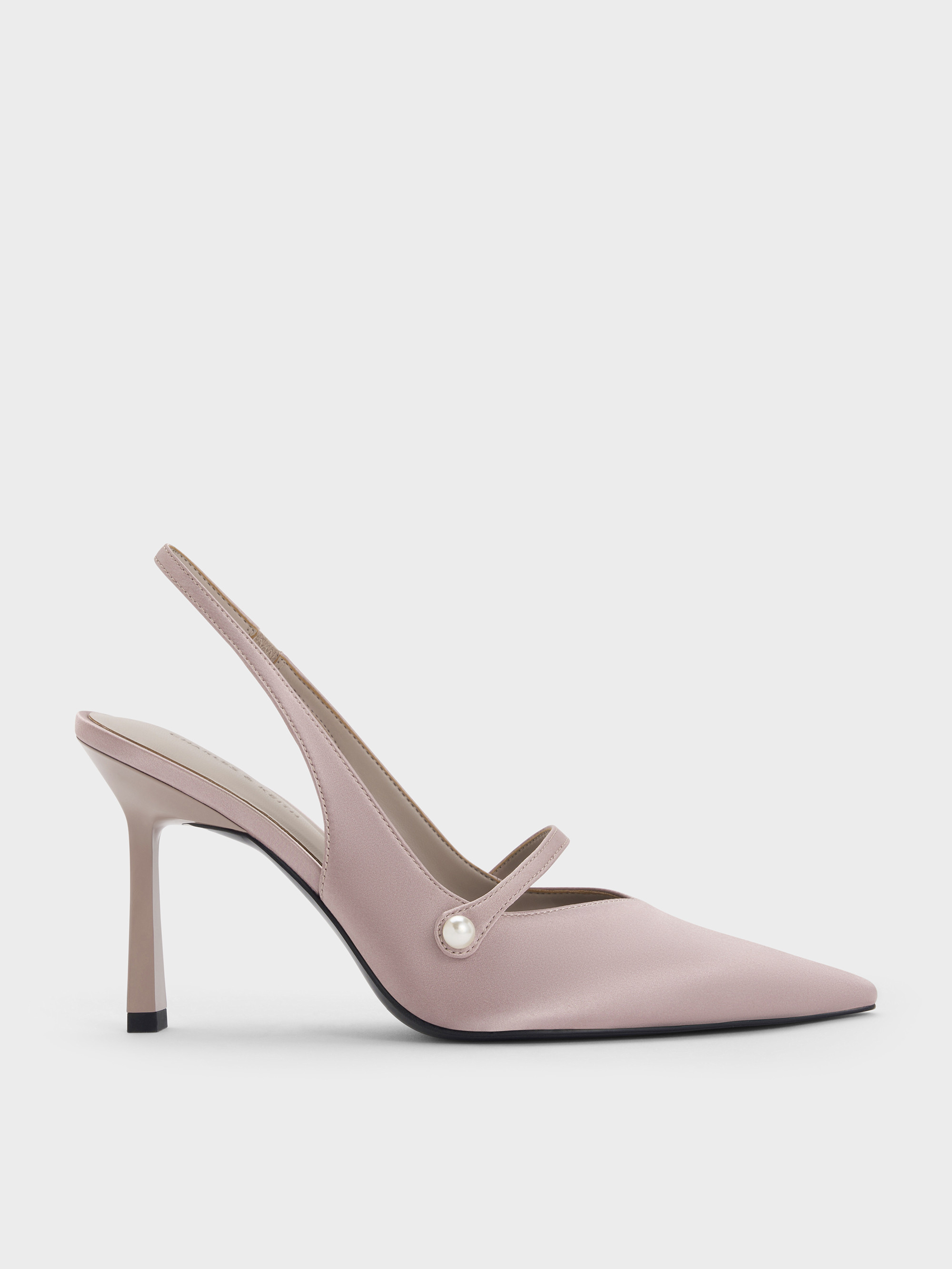 Helena Recycled Polyester Pearl-Buckle Pointed-Toe Slingback Pumps
    
         - Mauve | Charles & Keith EU