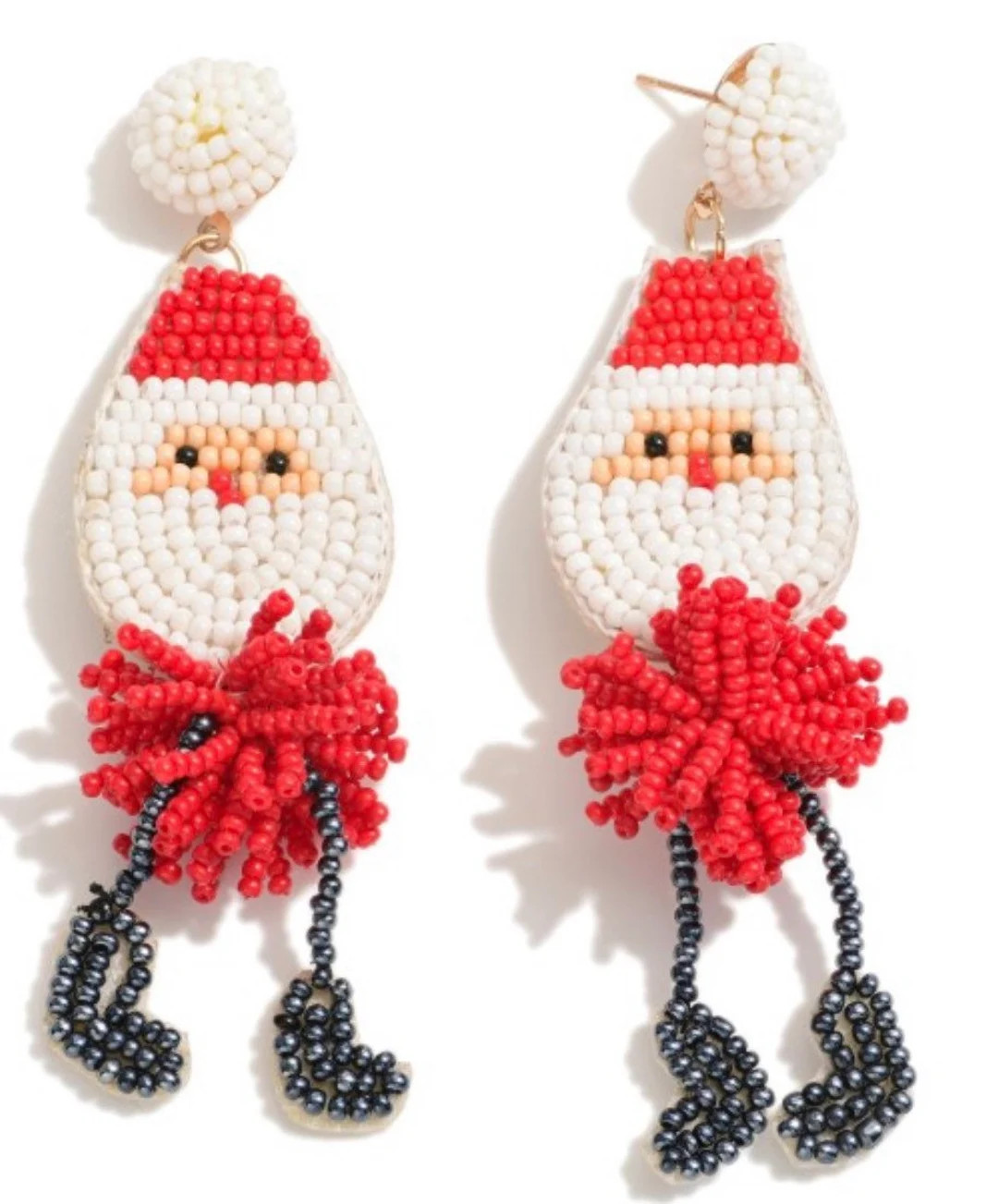 Seed Bead Santa Claus Christmas Holiday Earrings, tassel legs | Etsy (US)