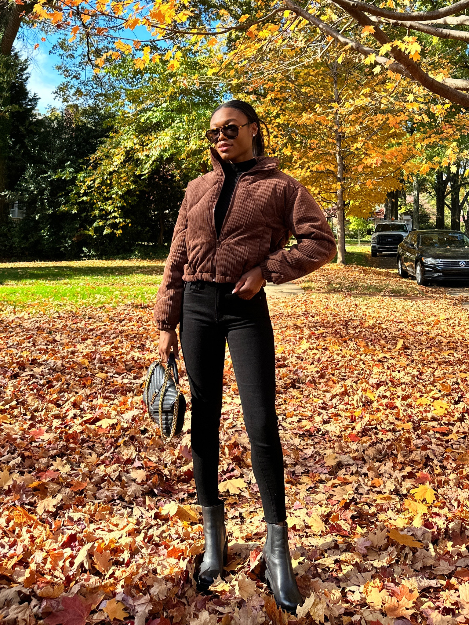 Brown puffer coat, black jeans, brown sunglasses, YSL college bag

#LTKshoecrush #LTKunder100 #LTKSeasonal