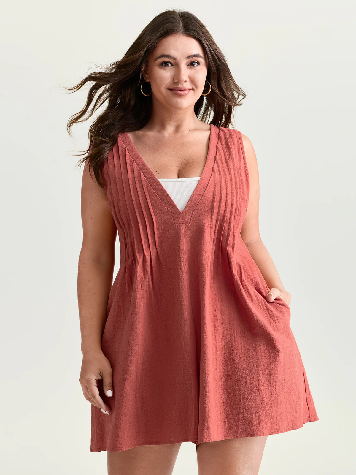 Pure Cotton Pleated Side V-Neck Romper | Bloomchic