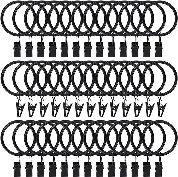 40pcs Curtain Rings with Clips Hooks 1.5 inch Rustproof Matte Metal Stainless Steel Drapery Rings... | Amazon (US)