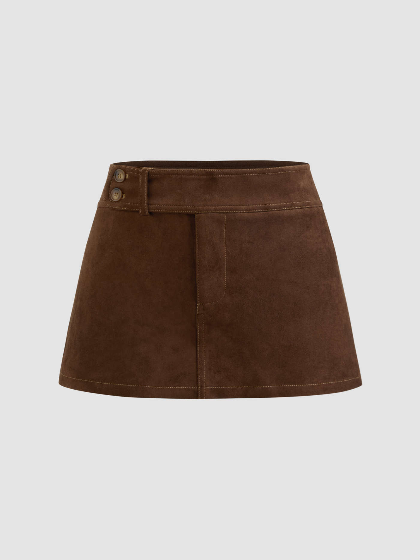 Suede Suede Low Rise Solid Button Mini Skirt For Holiday | Cider