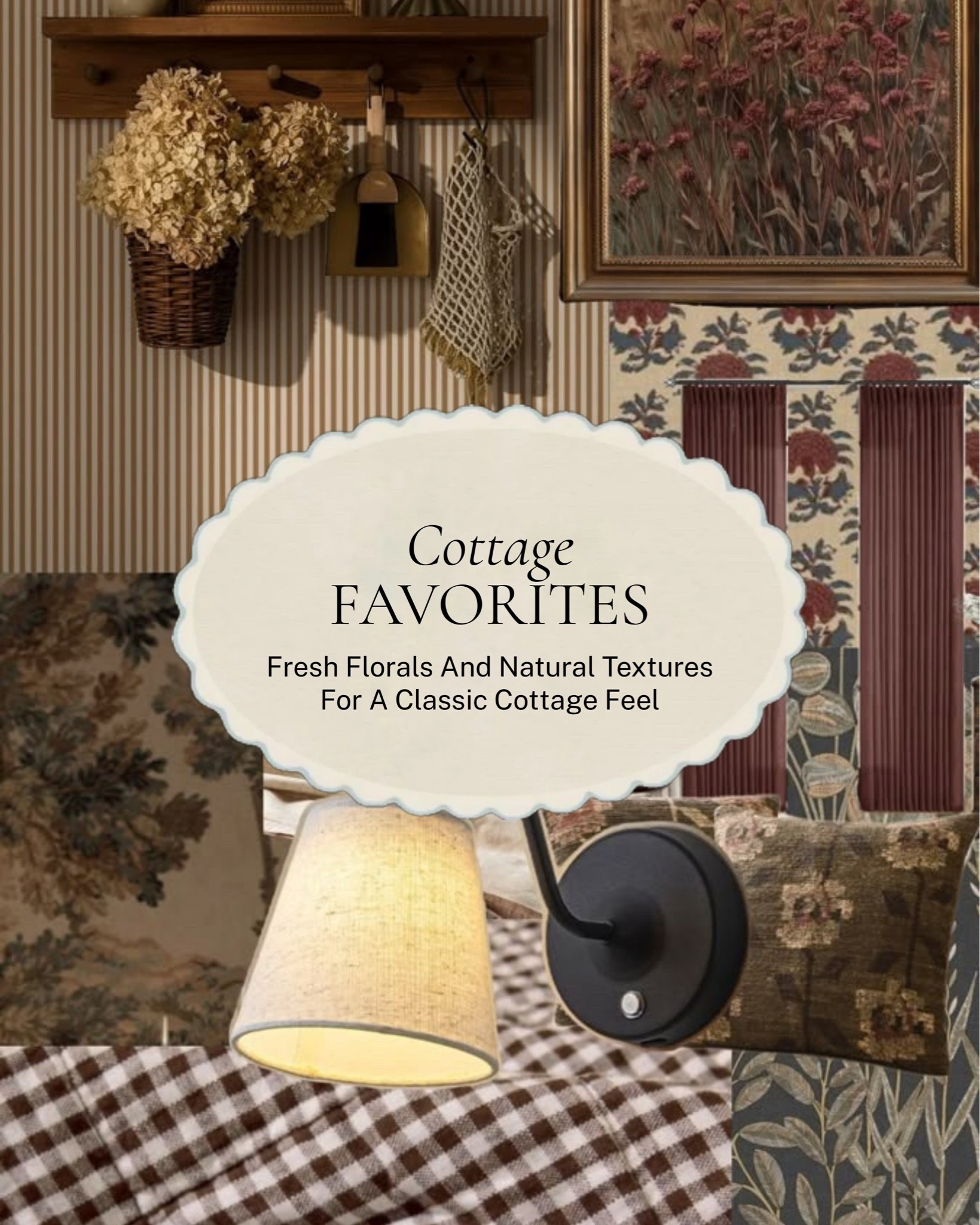 Fresh florals and natural textures for a classic cottage feel. A woven basket, a botanical gallery wall, a candle glowing on the side table, and dried stems, small touches that bring a little of the outdoors in without ever feeling fussy.

Shop the pieces here! #LTKhome