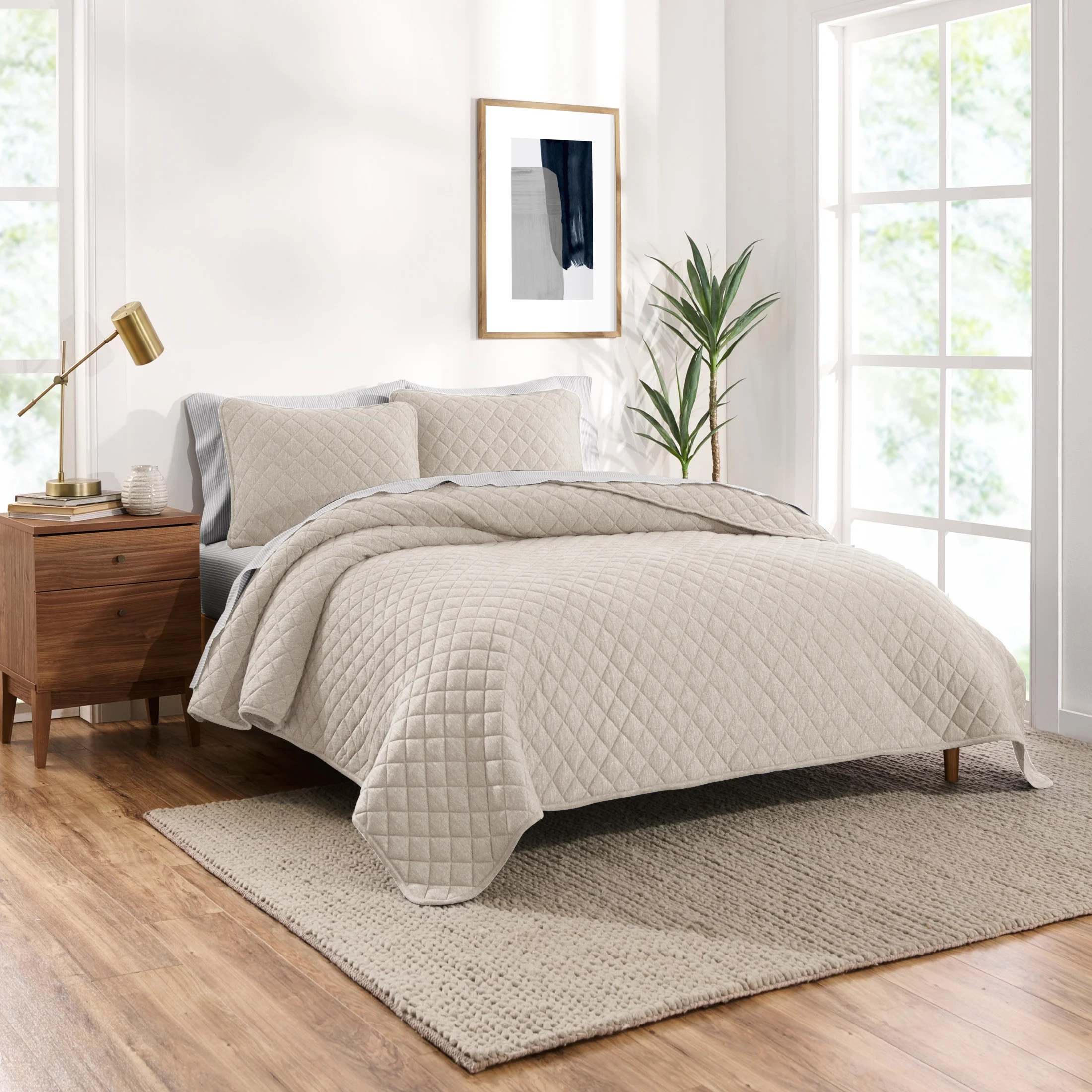 Gap Home T-Shirt Soft Slub Jersey Organic Cotton Blend Quilt, King, Khaki - Walmart.com | Walmart (US)