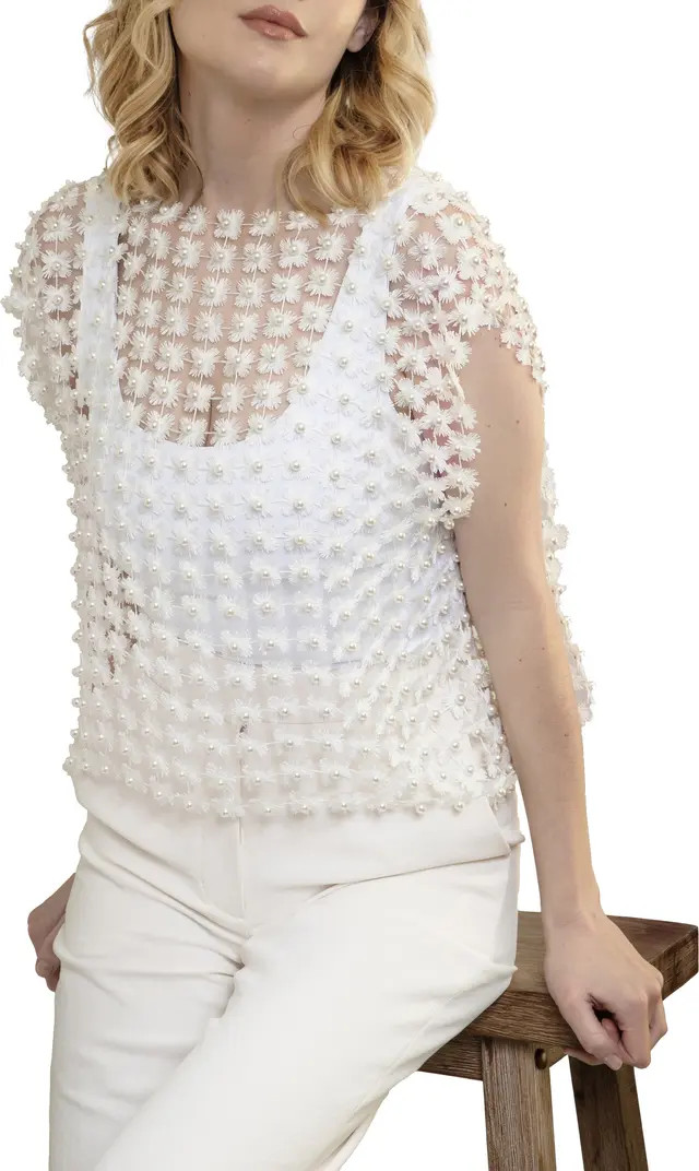 Pearly Beaded Floral Lace Top | Nordstrom Rack
