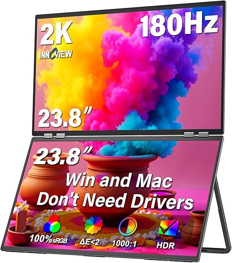 InnoView 23.8" Dual Portable Monitor 180Hz 2560 x 1440P 2K 100% sRGB - Foldable & Stackable Desig... | Amazon (US)