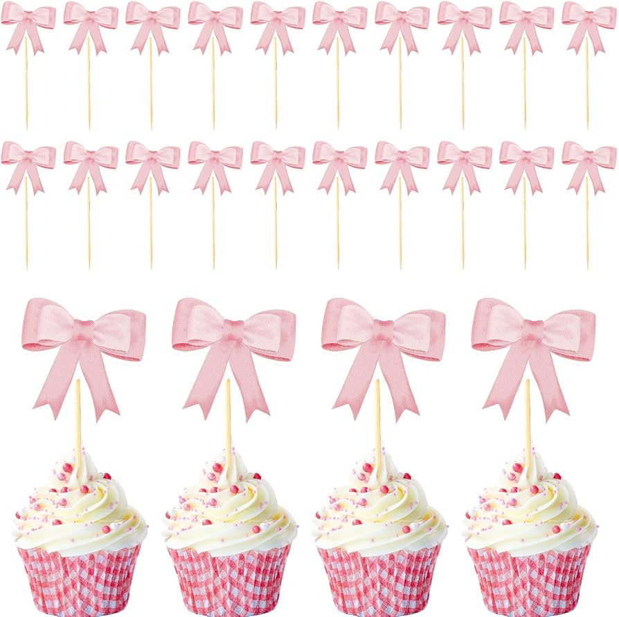 24pcs Pink Bow Cupcake Toppers, Bowknot Cake Toppers Cute Bow Tie Cupcake Picks Coquette Bow Cake... | Amazon (CA)