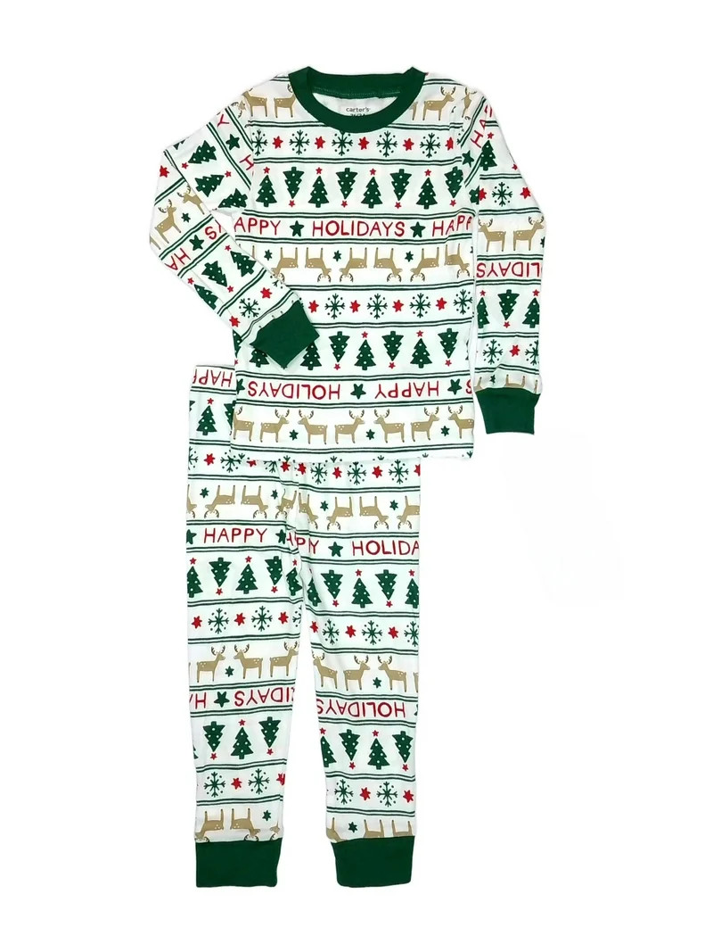 Carter's Toddler Boy, Girl Happy Holidays Christmas Reindeer Cotton Pajama Set, Size 2T | Walmart (US)