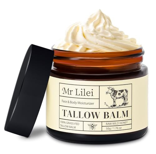 Lilei Beauty Beef Tallow for Skin - 100% Organic Grass-Fed Beef Tallow Balm with Raw Honey, Natural Whipped Face Moisturizer & Body Butter for Dry & Sensitive Skin, Non-Greasy (Unscented, 50g/1.76oz) | Amazon (US)