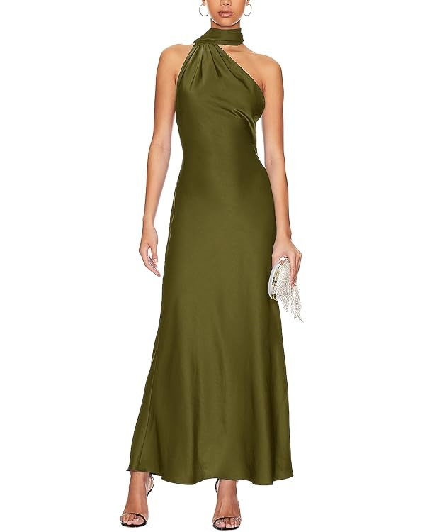 BerryGo Women’s Elegant Satin 2023 Summer Formal One Shoulder Backless Dress Sleeveless Mock Ne... | Amazon (US)