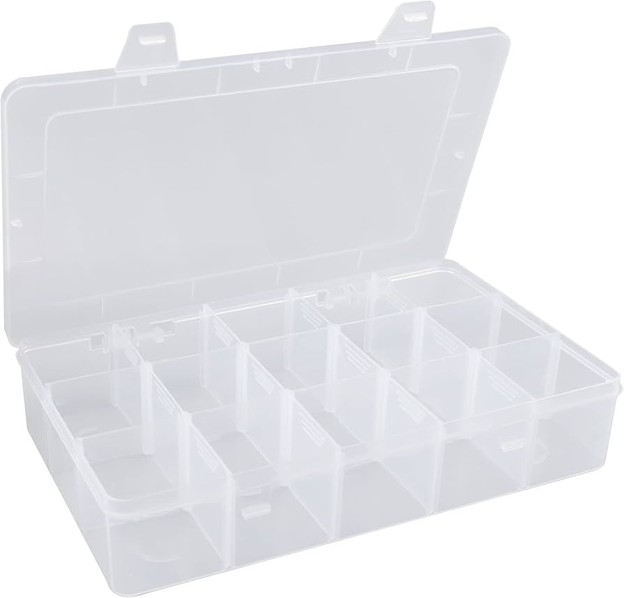 Hlotmeky Plastic Organizer Box with Dividers - Bead Organizer, 15 Large Grids, Clear Snack Box Co... | Amazon (US)