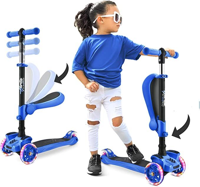 3 Wheeled Scooter for Kids - Stand & Cruise Child/Toddlers Toy Folding Kick Scooters w/Adjustable... | Amazon (US)