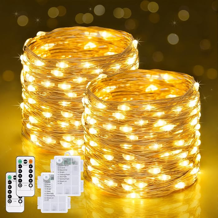JMEXSUSS 2 Pack Fairy Lights Battery Operated with Remote, Warm White | Amazon (US)