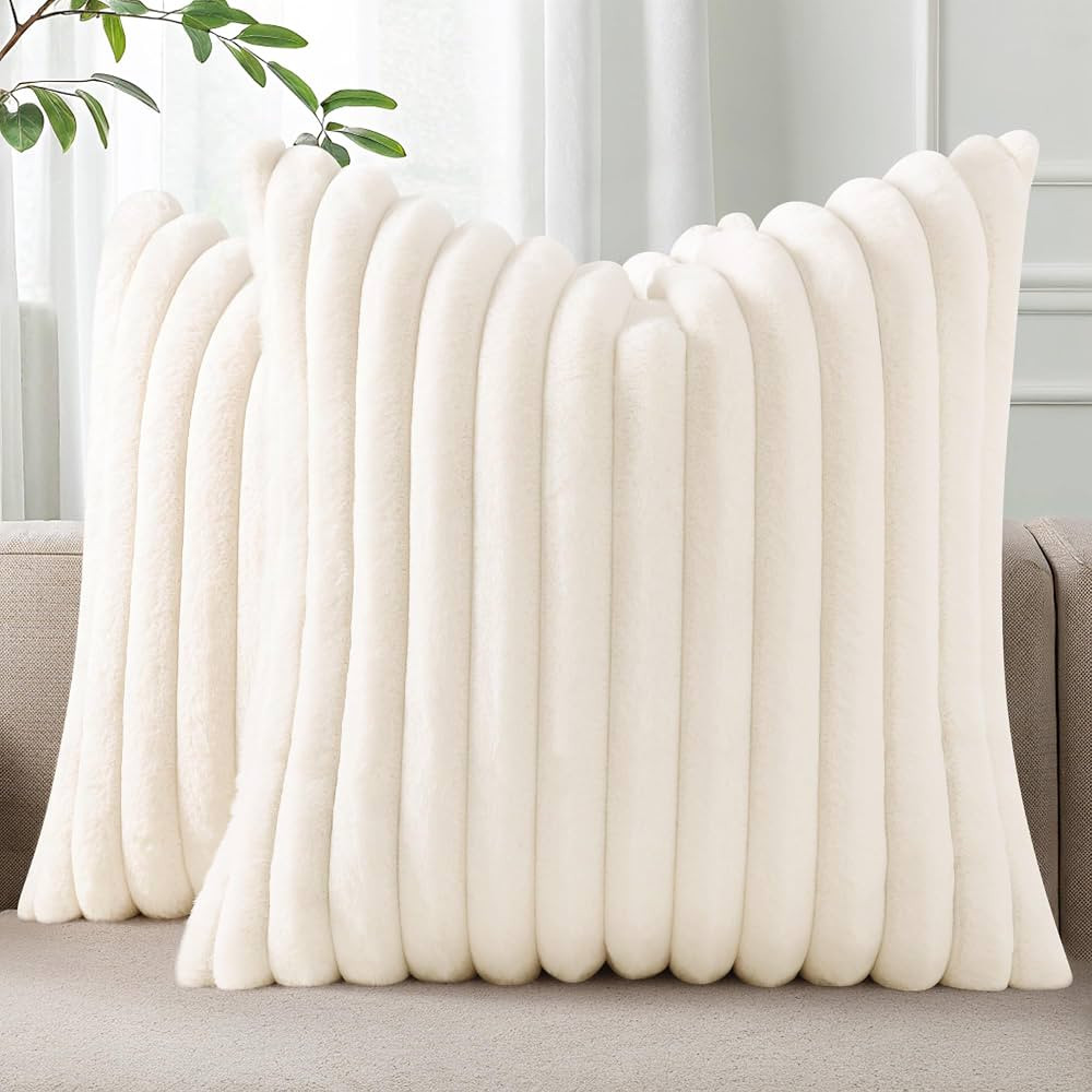 Pallene Faux Fur Plush Fall Throw Pillow Covers 18x18 Set of 2, Luxury Soft Fluffy Striped Decora... | Amazon (US)