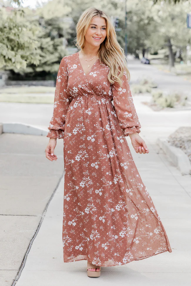 Beautifully You Brown Floral Maxi Dress | Pink Lily