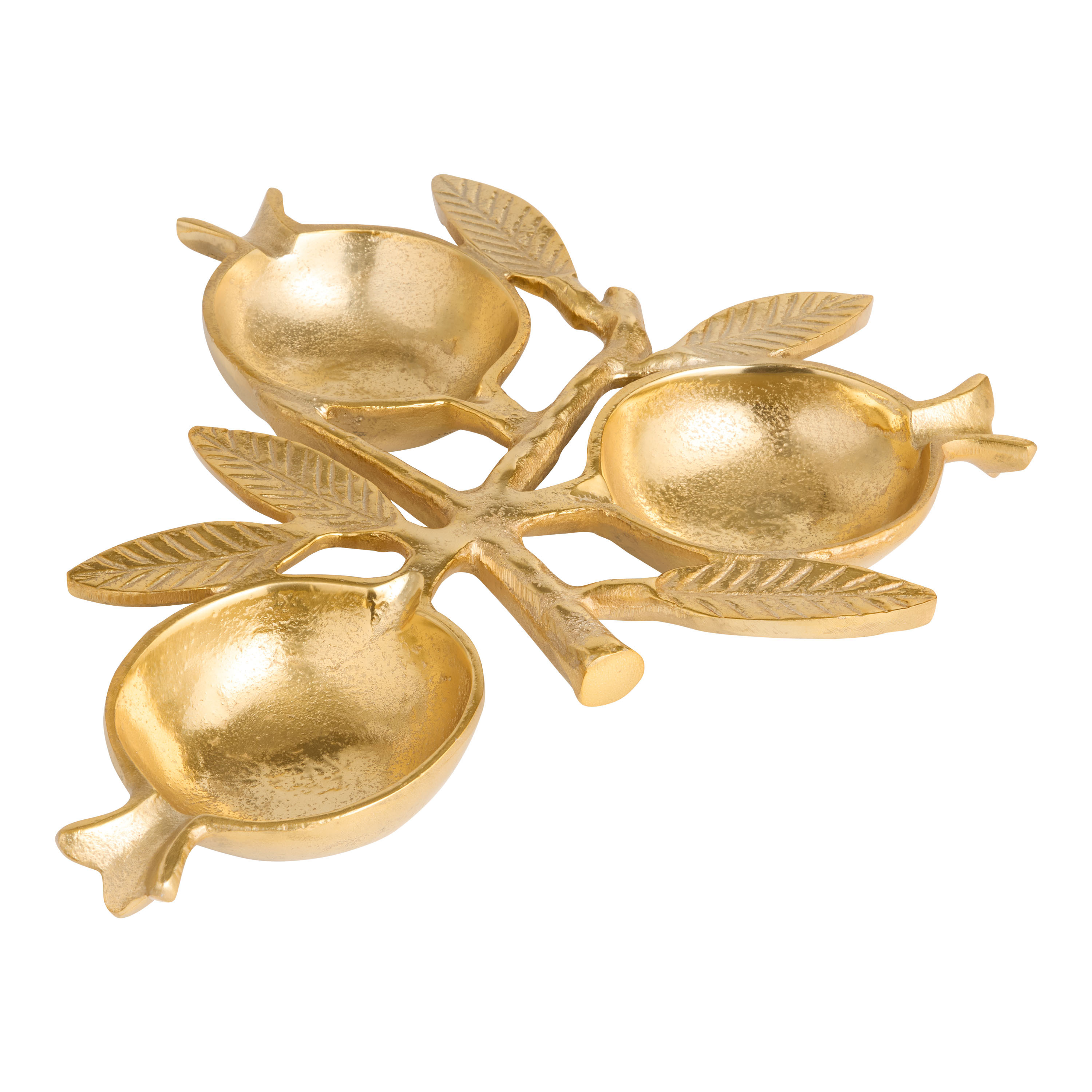 Antique Gold Metal Triple Pomegranate Serving Dish | World Market