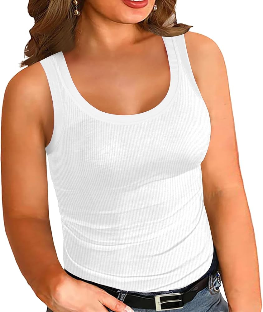 Women's Plus Size Tank Tops Summer Sleeveless Scoop Neck Cami Top Shirt Ribbed Knit Basic Casual ... | Amazon (US)