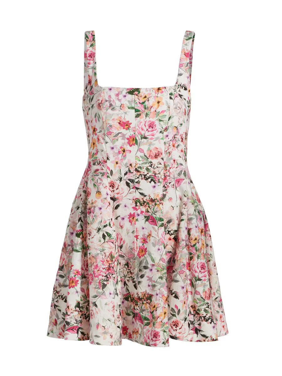 Courtney Floral Linen-Blend Fit & Flare Minidress | Saks Fifth Avenue