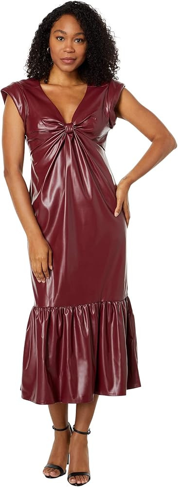 Women's Deep V-Neck Twist Waist Detail Midi Dress      
 Polyester, Polyurethane | Amazon (US)