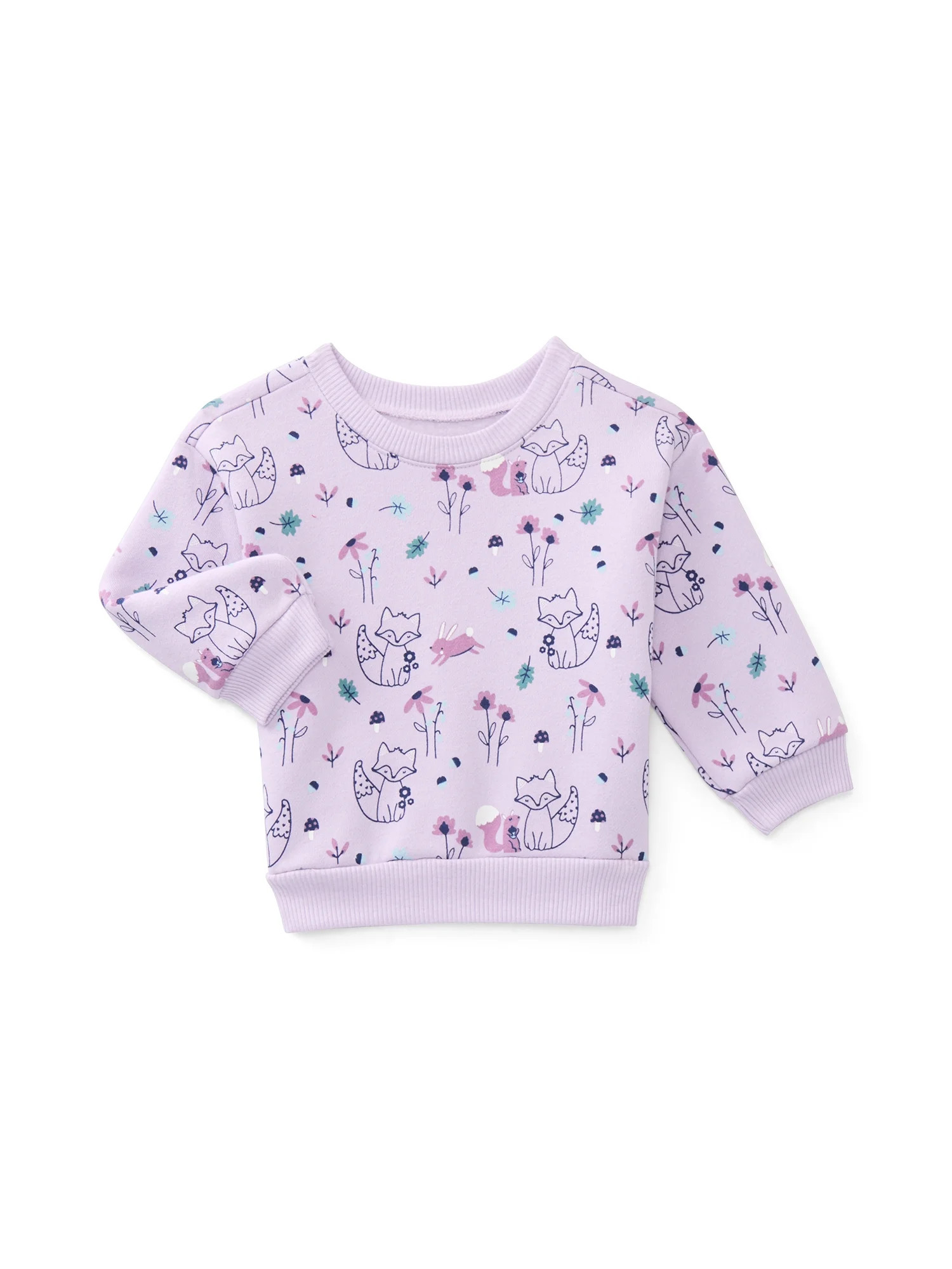Garanimals Baby Girls Printed Fleece Sweatshirt with Long Sleeves, Sizes 6-24 Months | Walmart (US)