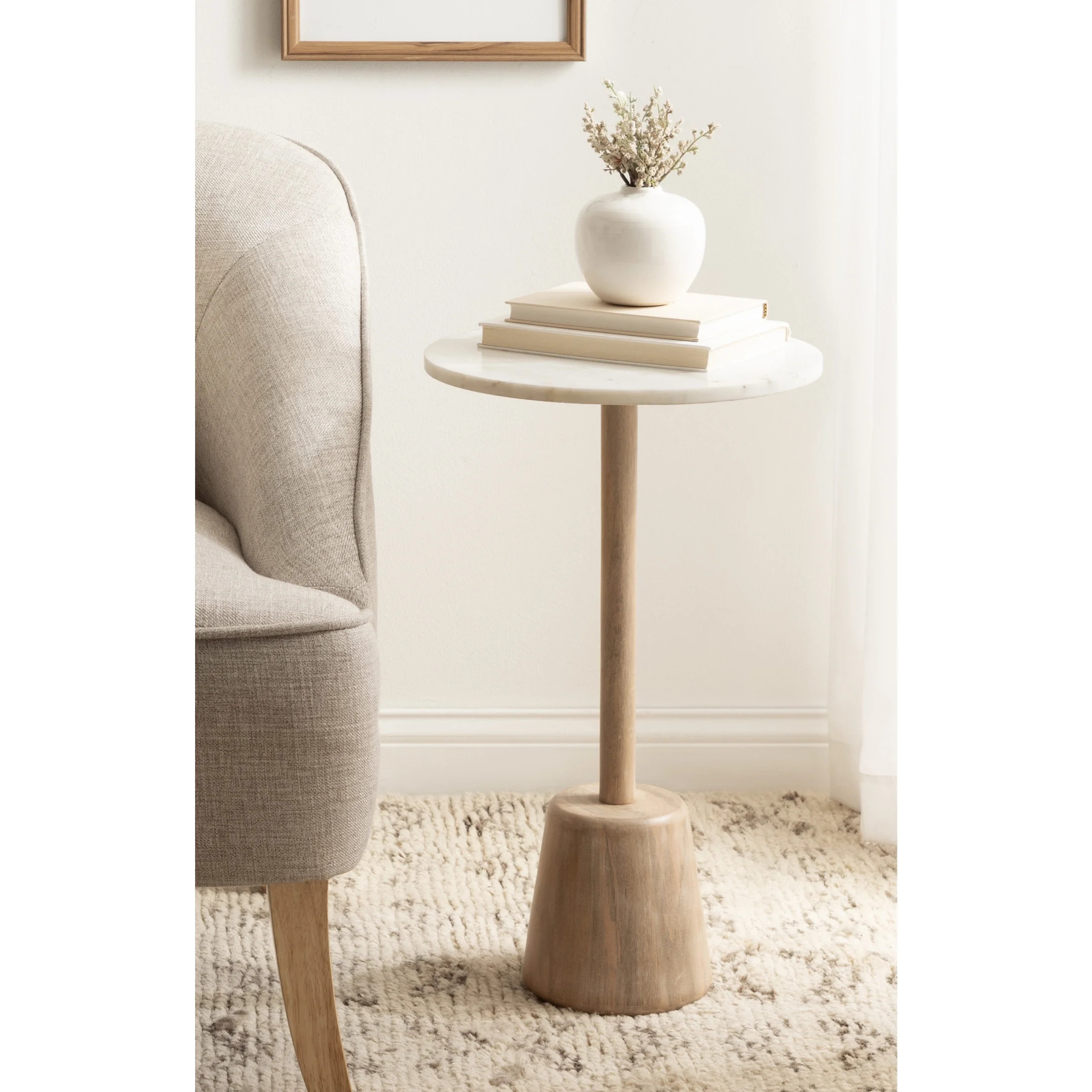 Kate and Laurel Tira Round Marble Side Table, 14 x 14 x 24, White Marble and Light Natural, Decor... | Walmart (US)