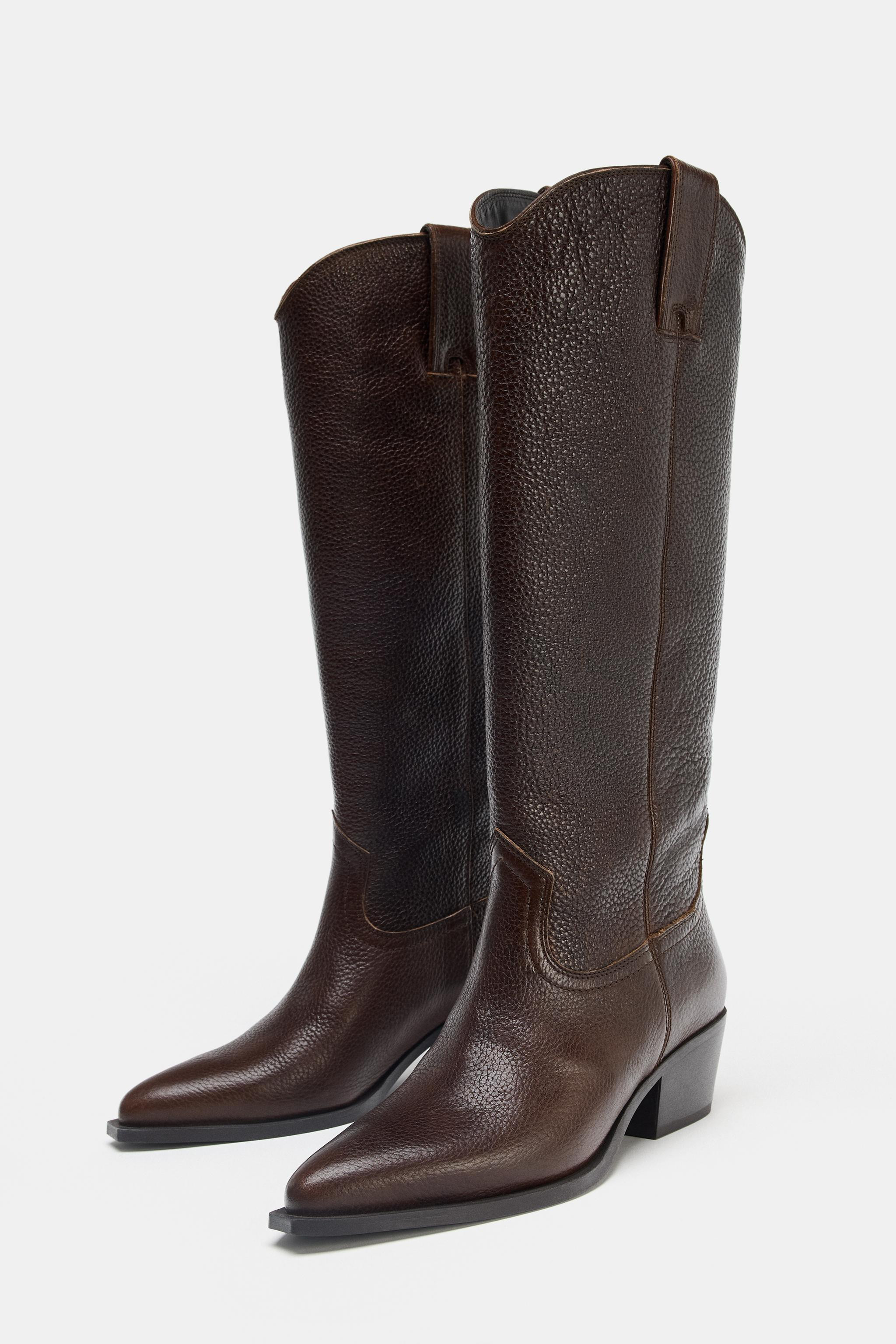 LEATHER KNEE-HIGH BOOTS | Zara UK