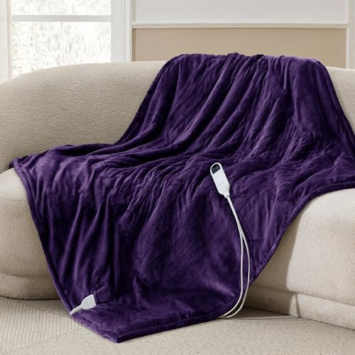 Bedsure Heated Blanket Throw Blanket - Fast Heating Electric Blanket, Soft Flannel Heated Throw with 4 Time Settings, 6 Heating Settings, Warm Gifts for Women Men (50x60 inches, Purple) | Amazon (US)