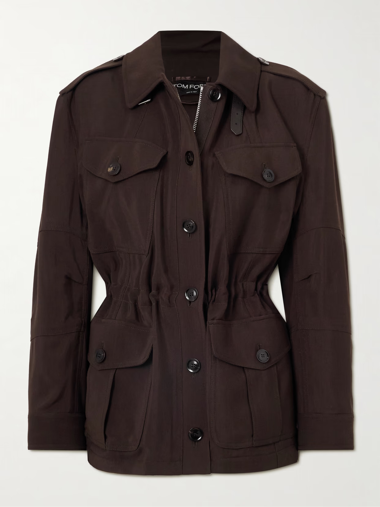 TOM FORD - Leather-trimmed Twill Jacket - Brown | NET-A-PORTER (US)