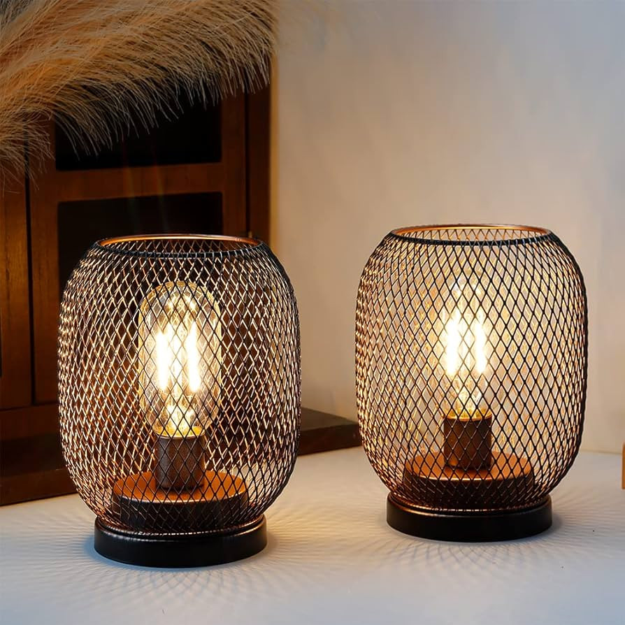 JHY DESIGN Set of 2 Metal Cage LED Lantern Battery Powered,Cordless Accent Light with LED.Great f... | Amazon (US)