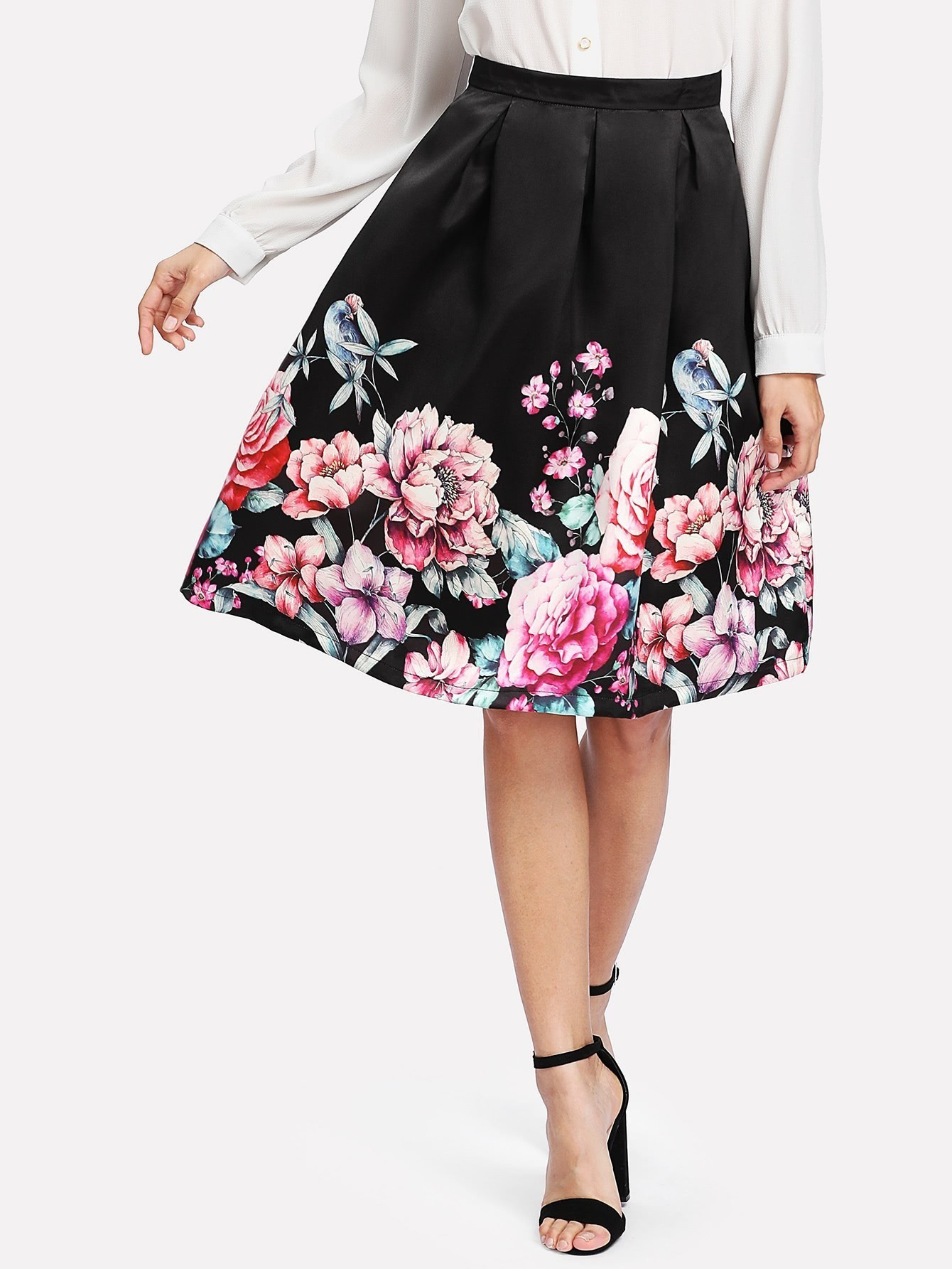 Boxed Pleated Flower Print Skirt | SHEIN