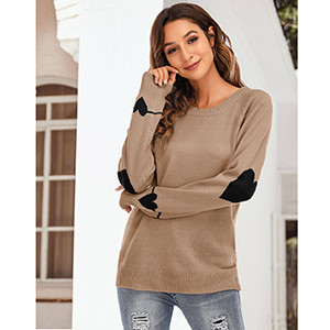 shermie Women's Cute Heart Pattern Elbow Patchwork Casual Crewneck Knitted Sweaters Pullover | Amazon (US)