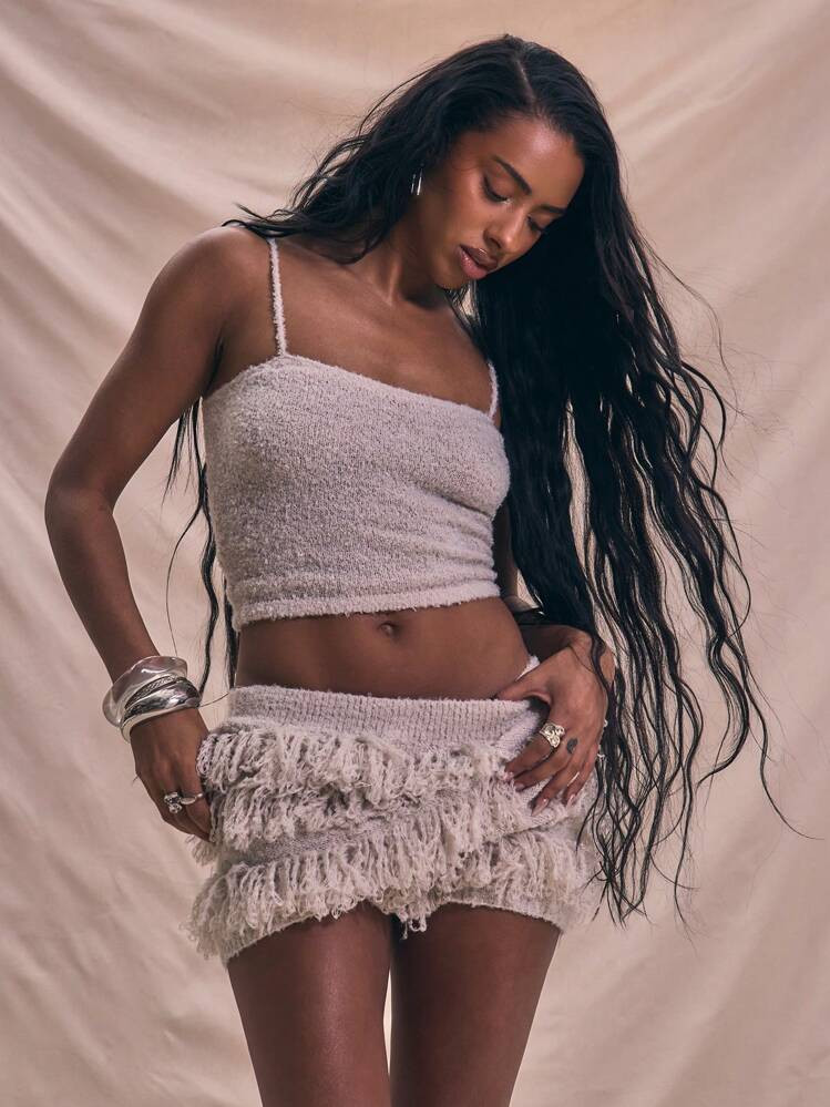 MUSERA Textured Knit Thin Strap Fitted Cami Top Sexy Elegant Summer | SHEIN