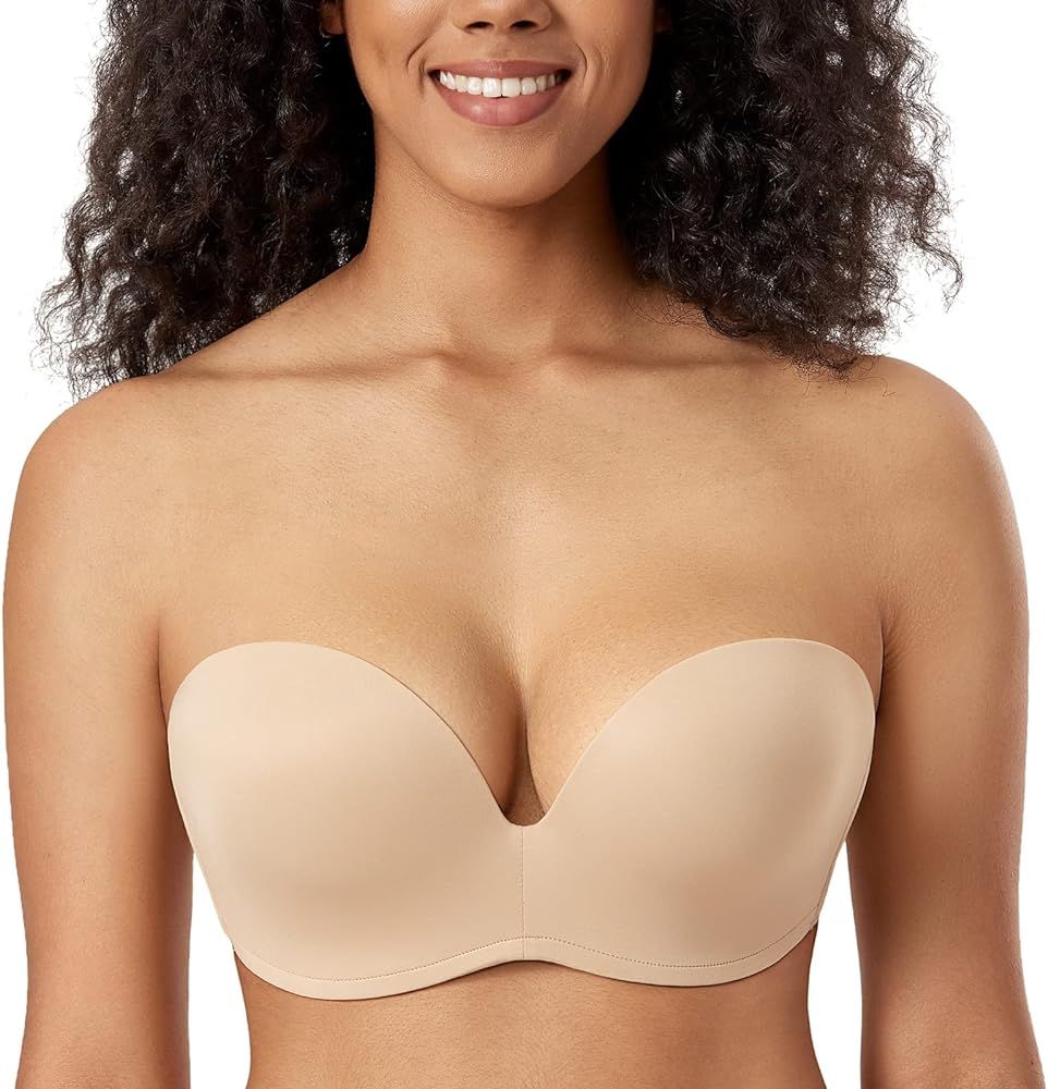 DELIMIRA Women's Strapless Bra Plunge Push Up for Big Busted Seamless Slightly Lined Support Lift... | Amazon (US)