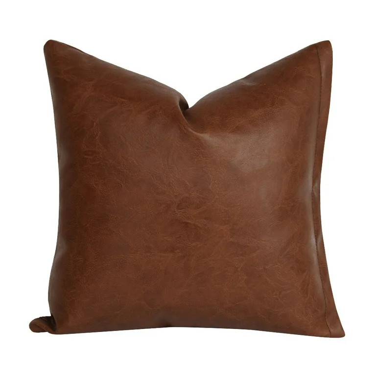 Sorrowso Modern Brown Faux Leather Throw Pillow for Case Solid Color Decorative Cushion C | Walmart (US)