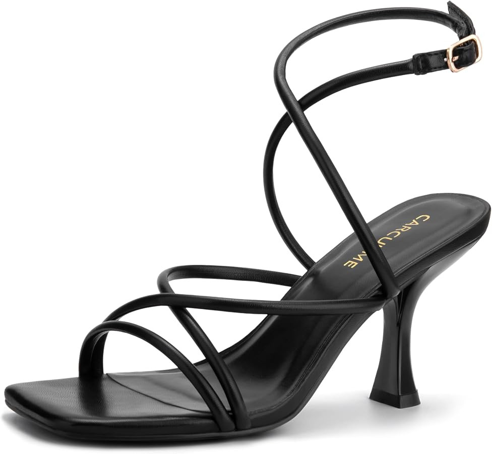 Carcuume Women's Square Toe Strappy Lace Up Heeled Sandals Ankle Buckle Kitten Heel | Amazon (US)
