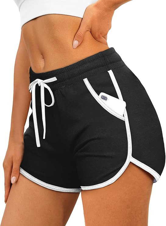 Aloodor Womens Athletic Shorts Running Dolphin Shorts with Pockets and Drawstring | Amazon (US)