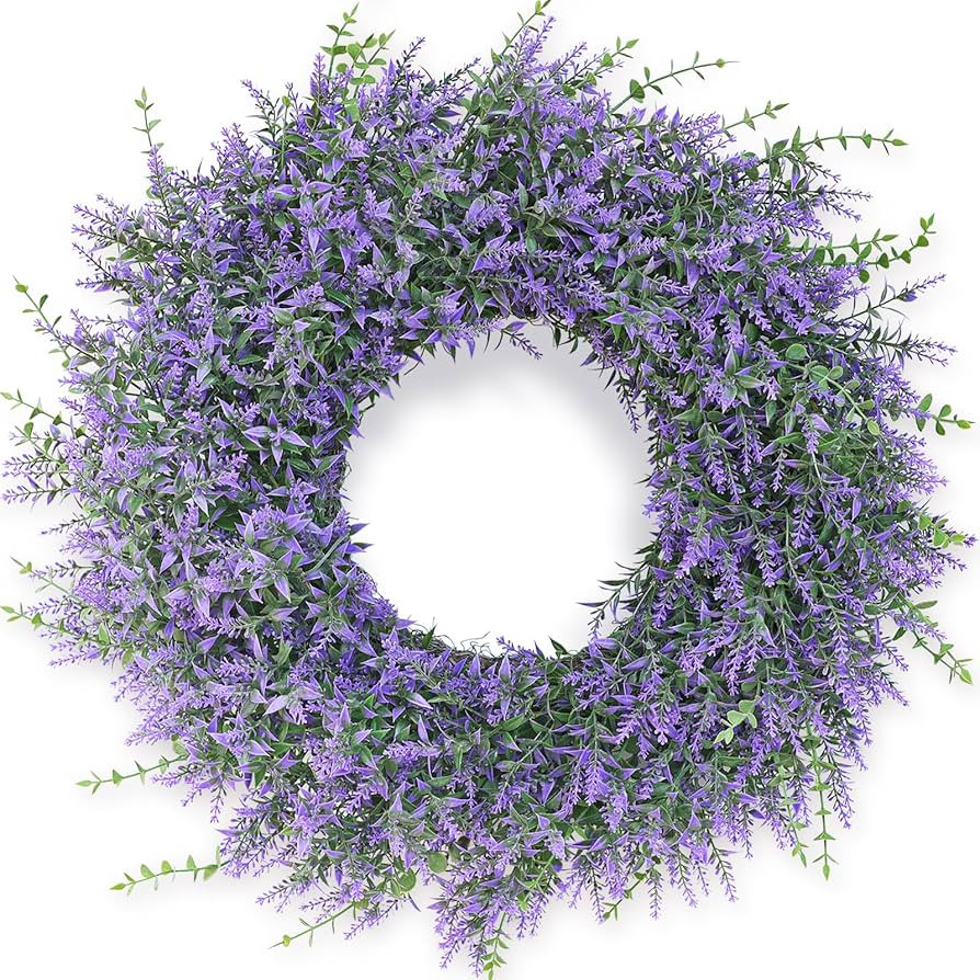 26" Lavender & Eucalyptus Wreath for Front Door, Porch, Window - Large Artificial Greenery Outdoo... | Amazon (US)