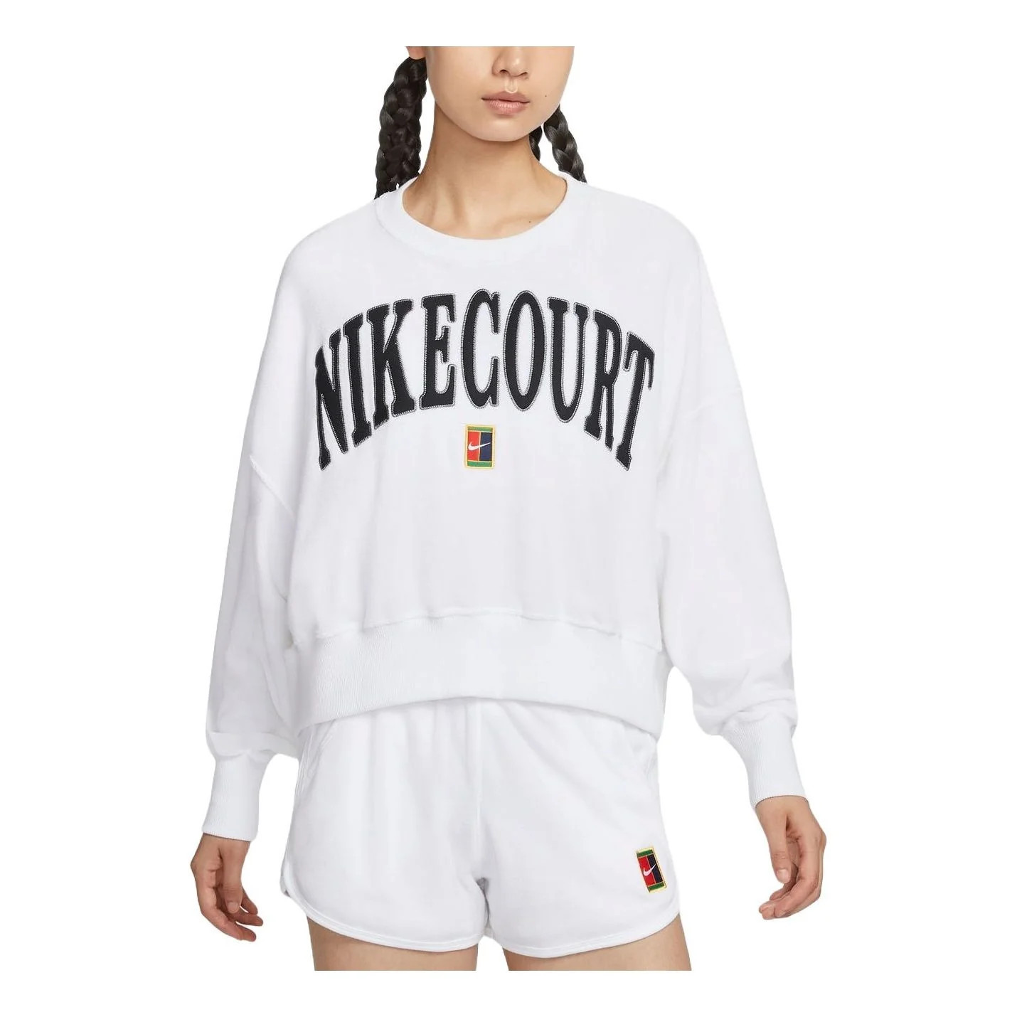 (WMNS) Nike Court Heritage Over-Oversized Crewneck Graphic Tennis Sweatshirt Asia Sizing 'White' FQ2243-100 | KICKS CREW